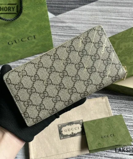 Gucci 1:1 Mirror Replica Bi-color Zip Around Wallet Beige 20CM/7.9IN Gucci Replica Wallets