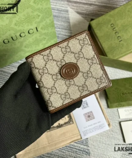Gucci 1:1 Mirror Replica GG Supreme Interlocking G Bifold Wallet 9CM/3.5IN Gucci Replica Wallets