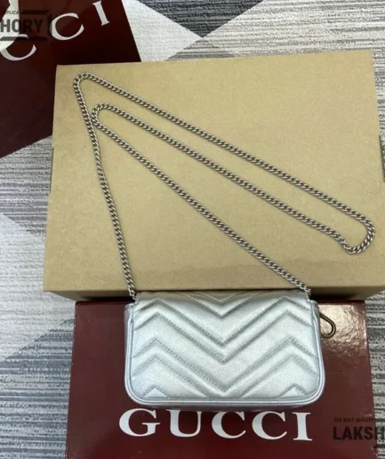 Gucci 1:1 Mirror Replica GG Marmont Mini Shoulder Bag Grey 16.5CM/6.5IN Gucci Replica Marmont Bags