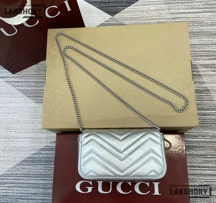 Gucci 1:1 Mirror Replica GG Marmont Mini Shoulder Bag Grey 16.5CM/6.5IN Gucci Replica Marmont Bags Gucci 1:1 Mirror Replica GG Marmont Mini Shoulder Bag Grey 16.5CM/6.5IN Gucci Replica Marmont Bags