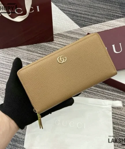Gucci 1:1 Mirror Replica Petit GG Marmont Zip Around Wallet Beige 19CM/7.5IN Gucci Replica Wallets