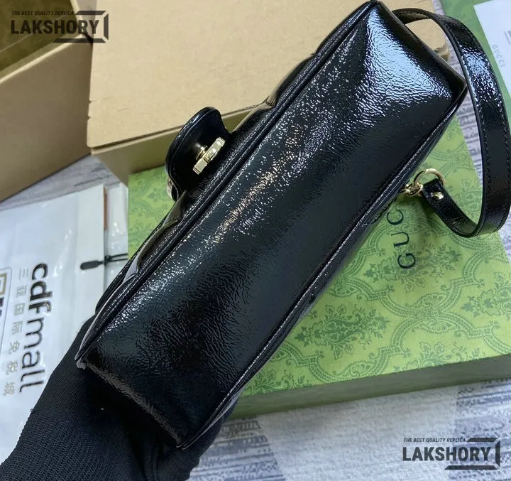 Gucci 1:1 Mirror Replica Patent Matelasse GG Marmont Black 26CM/10.2IN Gucci Replica Marmont Bags Gucci 1:1 Mirror Replica Patent Matelasse GG Marmont Black 26CM/10.2IN Gucci Replica Marmont Bags