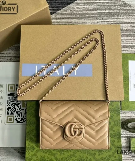 Gucci 1:1 Mirror Replica Monochrome GG Marmont Chain Wallet Camelia 20CM/7.9IN Gucci Replica Marmont Bags