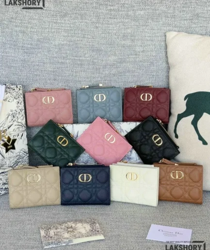 Dior 1:1 Mirror Replica Grained Calfskin Supple Cannage Caro Dahlia Wallet 11.5CM/4.5IN Christian Dior Replica Wallets