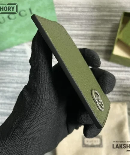 Gucci 1:1 Mirror Replica GG Marmont Card Holder Military Wood 7CM/2.8IN Gucci Replica Wallets