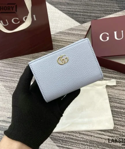 Gucci 1:1 Mirror Replica Bi-color GG Marmont Small Wallet Sky Blue 11CM/4.3IN Gucci Replica Wallets