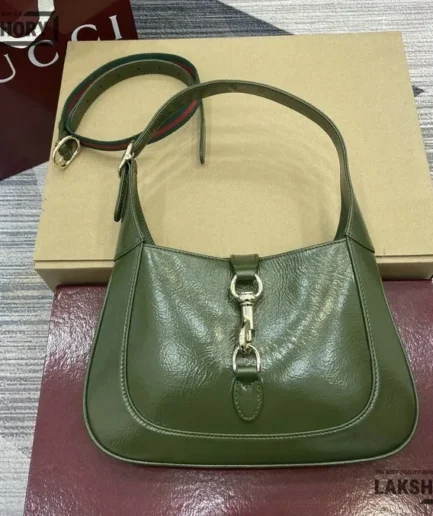 Gucci 1:1 Mirror Replica Medium Green Jackie 1961 w/ Adjustable Strap 27.5CM/10.8IN Gucci Replica Jackie Bags
