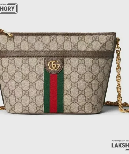 Gucci 1:1 Mirror Replica Ophidia Mini Shoulder Bag Beige Ebony 21CM/8.3IN Gucci Replica Ophidia Bags