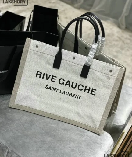 YSL 1:1 Mirror Replica Large Rive Gauche Tote Optic White 48CM/18.9IN Replica Tote Bags