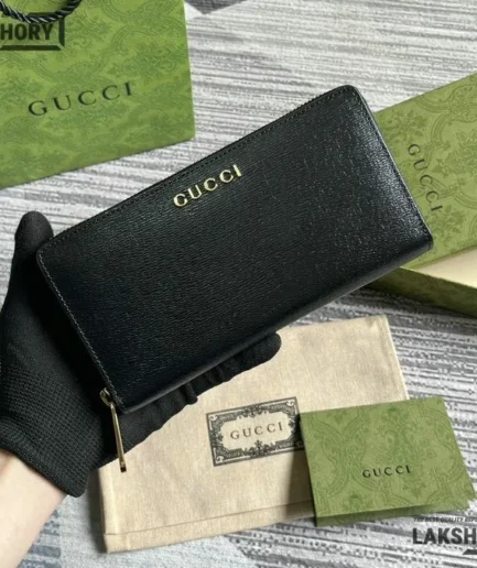 Gucci 1:1 Mirror Replica Zip Around Wallet with Gucci Script 20CM/7.9IN Gucci Replica Wallets