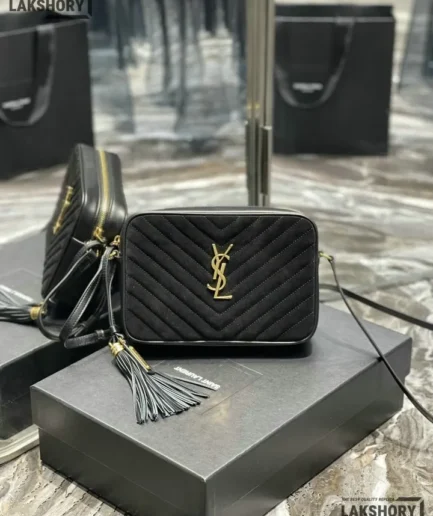 YSL 1:1 Mirror Replica Suede Matelasse Lou Camera Bag 23CM/9.1IN Replica Crossbody Bags