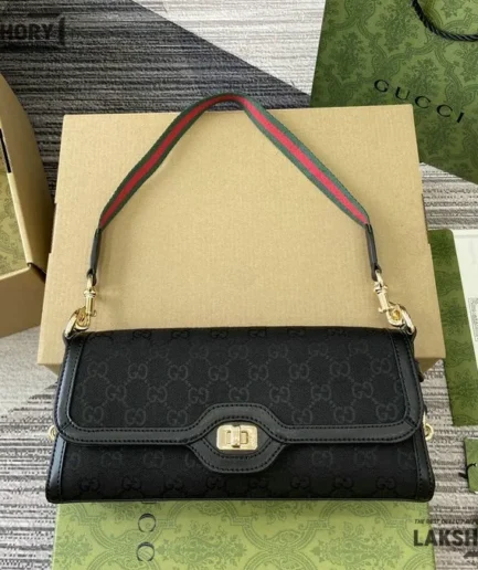 Gucci 1:1 Mirror Replica Luce Small Shoulder Bag Black 27.5CM/10.8IN Gucci Replica Ophidia Bags