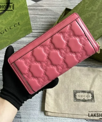 Gucci 1:1 Mirror Replica GG Matelass Zip-around Wallet Pink 19.5CM/7.7IN Gucci Replica Wallets