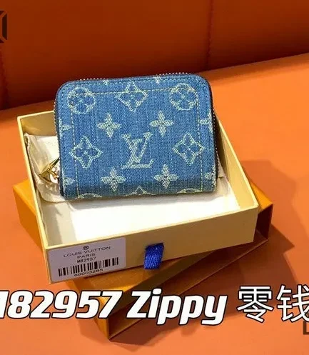 Louis Vuitton 1:1 Mirror Replica Denim Monogram Zippy Coin Purse Blue 11CM/4.3IN Louis Vuitton Replica Wallets