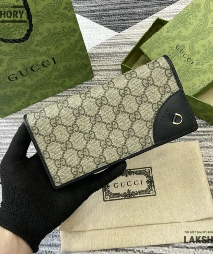 Gucci 1:1 Mirror Replica GG Emblem Continental Wallet Beige Black 11CM/4.3IN Gucci Replica Wallets