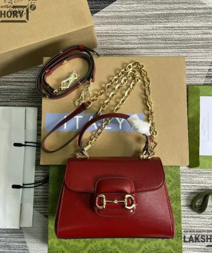 Gucci 1:1 Mirror Replica Horsebit 1955 Top Handle Bag Burgundy 22CM/8.7IN Gucci Replica Horsebit Bags