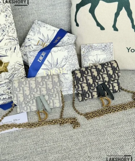 Dior 1:1 Mirror Replica Saddle Mini Pochette Oblique Wallet on Chain 7CM/2.8IN Christian Dior Replica Wallets