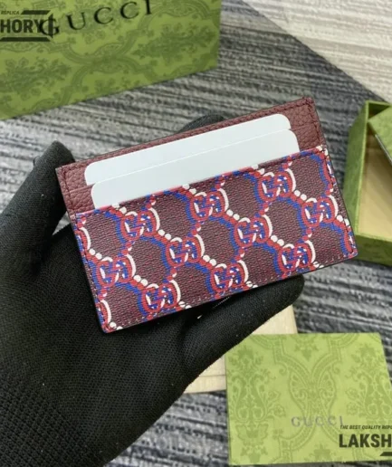 Gucci 1:1 Mirror Replica GG Shadow Card Case Burgundy 7CM/2.8IN Gucci Replica Wallets