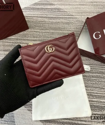 Gucci 1:1 Mirror Replica GG Marmont Zip Key Pouch Leather 8.5CM/3.3IN Gucci Replica Wallets