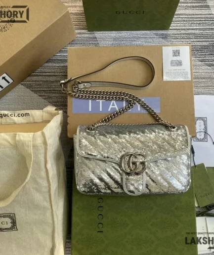Gucci 1:1 Mirror Replica Diagonal GG Medium Marmont Sequins 26CM/10.2IN Gucci Replica Marmont Bags