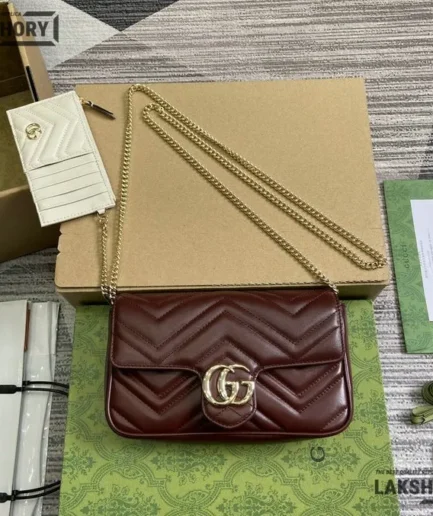 Gucci 1:1 Mirror Replica Marmont Small Burgundy Shoulder Bag 21CM/8.3IN Gucci Replica Marmont Bags