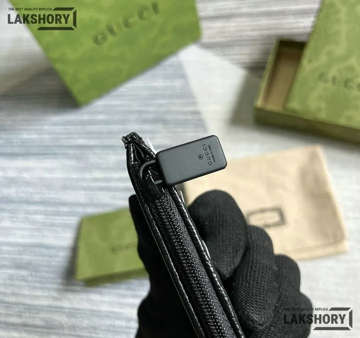 Gucci 1:1 Mirror Replica Card Holder Black GG Crystal Fabric 7.5CM/3IN Gucci Replica Wallets Gucci 1:1 Mirror Replica Card Holder Black GG Crystal Fabric 7.5CM/3IN Gucci Replica Wallets