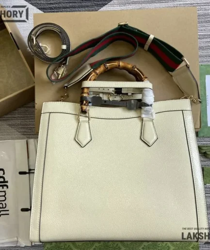 Gucci 1:1 Mirror Replica Diana Bamboo Large Tote Bag White 35CM/13.8IN Gucci Replica Bamboo Bags