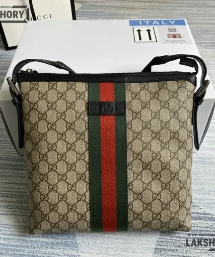 Gucci 1:1 Mirror Replica Techno Selleria Web Small Flat Messenger Bag 28CM/11IN Gucci Replica Ophidia Bags