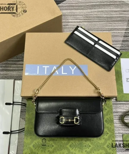 Gucci 1:1 Mirror Replica Horsebit 1955 Shoulder Bag Mini Black 21.5CM/8.5IN Gucci Replica Horsebit Bags