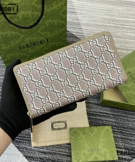 Gucci 1:1 Mirror Replica GG Supreme Zip Around Wallet Turtledove 20CM/7.9IN Gucci Replica Wallets