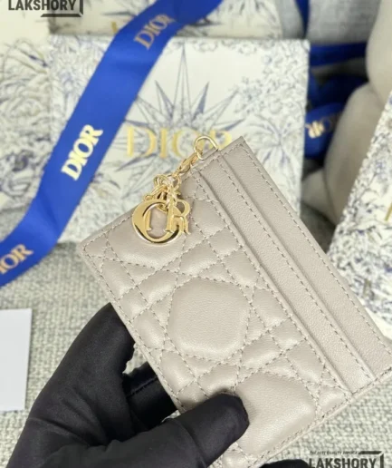 Dior 1:1 Mirror Replica Lady Dior Freesia Card Holder Cannage Lambskin Christian Dior Replica Wallets