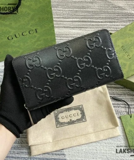 Gucci 1:1 Mirror Replica GG Embossed Long Wallet Black 19CM/7.5IN Gucci Replica Wallets