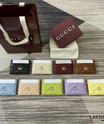 Gucci 1:1 Mirror Replica Leather GG Marmont Card Case 7CM/2.8IN Gucci Replica Wallets