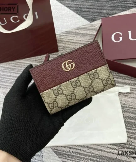 Gucci 1:1 Mirror Replica Bi-color GG Marmont Small Wallet Ancora Red 11CM/4.3IN Gucci Replica Wallets