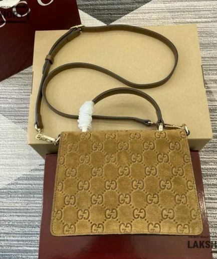 Gucci 1:1 Mirror Replica Dionysus Mini Brown GG Suede Top Handle Bag 22CM/8.7IN Gucci Replica Dionysus Bags