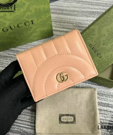 Gucci 1:1 Mirror Replica Matelassé 2-Tier Card Case Wallet Peach 11CM/4.3IN Gucci Replica Wallets