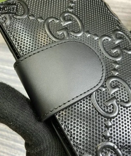Gucci 1:1 Mirror Replica Logo Debossed Leather Wallet Black 10.5CM/4.1IN Gucci Replica Wallets