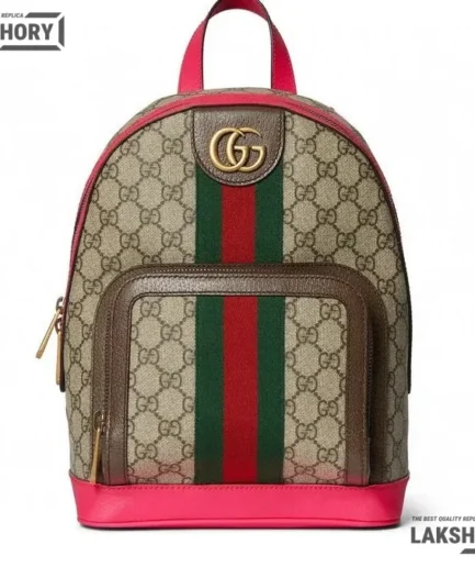 Gucci 1:1 Mirror Replica GG Supreme Small Ophidia Backpack Fuchsia 29CM/11.4IN Gucci Replica Backpacks