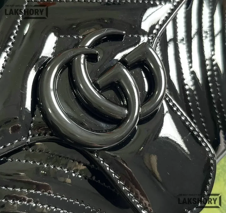 Gucci 1:1 Mirror Replica Small GG Marmont Patent Black Shoulder Bag 26CM/10.2IN Gucci Replica Marmont Bags Gucci 1:1 Mirror Replica Small GG Marmont Patent Black Shoulder Bag 26CM/10.2IN Gucci Replica Marmont Bags