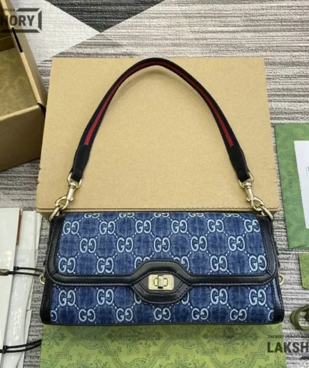 Gucci 1:1 Mirror Replica Luce Medium Shoulder Bag Blue 27.5CM/10.8IN Gucci Replica Ophidia Bags