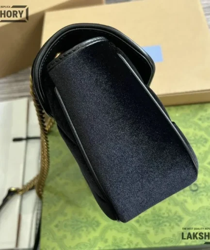 Gucci 1:1 Mirror Replica Velvet Studs Small Torchon GG Marmont Black 26CM/10.2IN Gucci Replica Marmont Bags