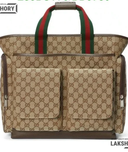 Gucci 1:1 Mirror Replica Large Changing Web Diaper Bag Beige 40CM/15.7IN Gucci Replica Ophidia Bags