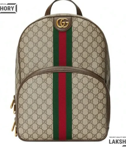 Gucci 1:1 Mirror Replica Medium Backpack GG Supreme Beige & Ebony 40CM/15.7IN Gucci Replica Backpacks