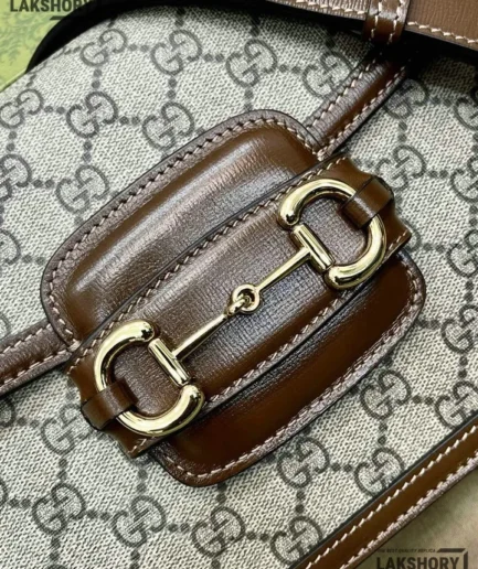 Gucci 1:1 Mirror Replica Horsebit 1955 Medium GG Supreme Brown 25CM/9.8IN Gucci Replica Horsebit Bags