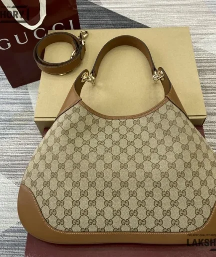 Gucci 1:1 Mirror Replica B Medium Shoulder Bag Beige Brown 42CM/16.5IN Gucci Replica Jackie Bags