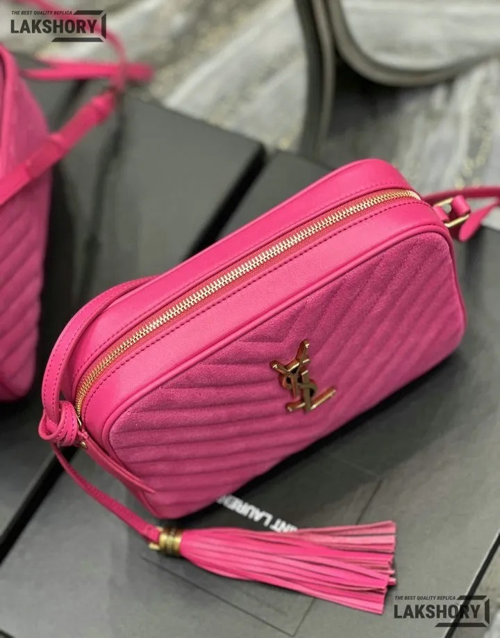 YSL 1:1 Mirror Replica Suede Matelasse Lou Camera Bag Rose 23CM/9.1IN Replica Crossbody Bags YSL 1:1 Mirror Replica Suede Matelasse Lou Camera Bag Rose 23CM/9.1IN Replica Crossbody Bags