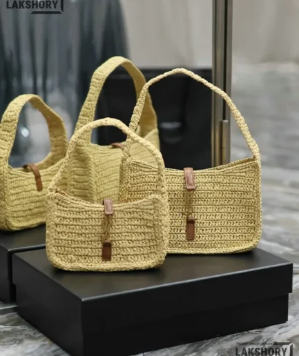 YSL 1:1 Mirror Replica Woven Raffia Le 5 à 7 Hobo Shoulder Bag 23CM/9.1IN Replica Hobo Bags