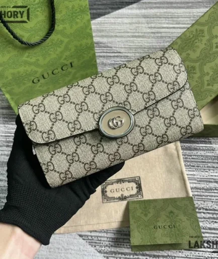 Gucci 1:1 Mirror Replica GG Supreme Long Wallet Beige 19CM/7.5IN Gucci Replica Wallets