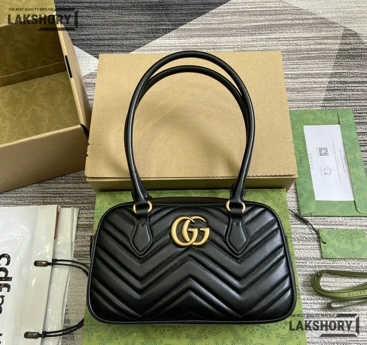 Gucci 1:1 Mirror Replica Medium GG Marmont Black White 25.5CM/10IN Gucci Replica Marmont Bags Gucci 1:1 Mirror Replica Medium GG Marmont Black White 25.5CM/10IN Gucci Replica Marmont Bags