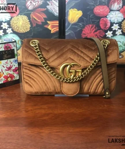 Gucci 1:1 Mirror Replica Velvet Matelasse Small GG Marmont Taupe 26CM/10.2IN Gucci Replica Marmont Bags